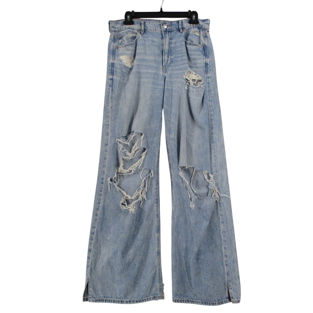 Y2K American Eagle Strigid Super High Rise Baggy Jeans Distressed Wide Leg 10